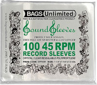 Bu Spp45R Poly 1.5 Mil Resealable 45Rpm Slv-100 Ct - Bags Unlimited SPP45R - 7 Inch 45 RPM 7 Inch Outer Record Sleeve - 7.25 X 7.25 inches - Resealable 1.5 Polypropelene - 100 Count