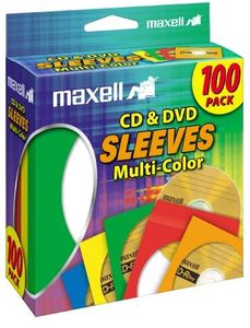 MAXELL 190132 CD/ DVD HD PAPER SLEEVES 100 PK CLRS