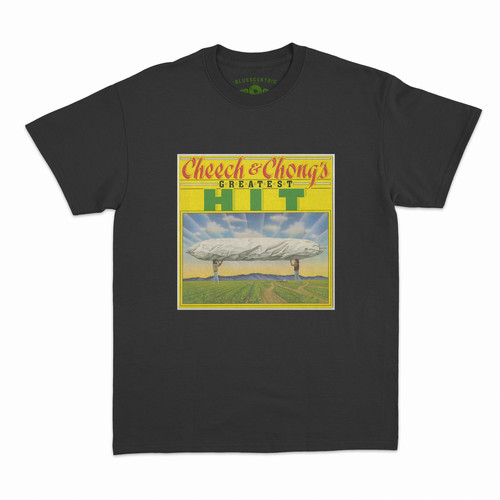 Cheech & Chong - Cheech & Chong Greatest Hit Album Cover Artwork Black Classic Heavy Cotton Style T-Shirt (Medium)