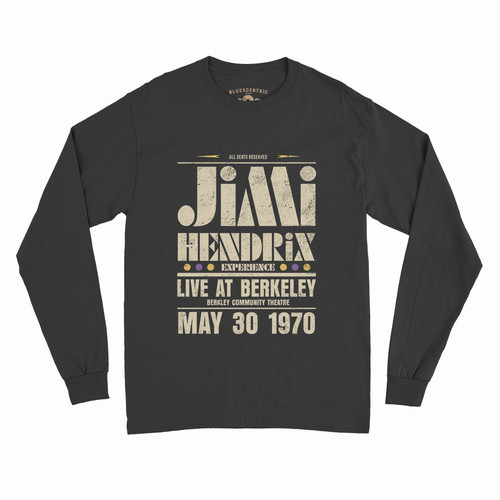The Jimi Hendrix Experience - Jimi Hendrix Experience Live at Berkeley Community Theatre May 30 1970 Concert Poster Black Long Sleeve T-Shirt (Large)