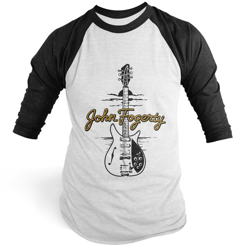 John Fogerty - John Fogerty 1969 Rickenbacker 325 Sunburst CCR ACME Guitar Black & White Baseball T-Shirt (Medium)