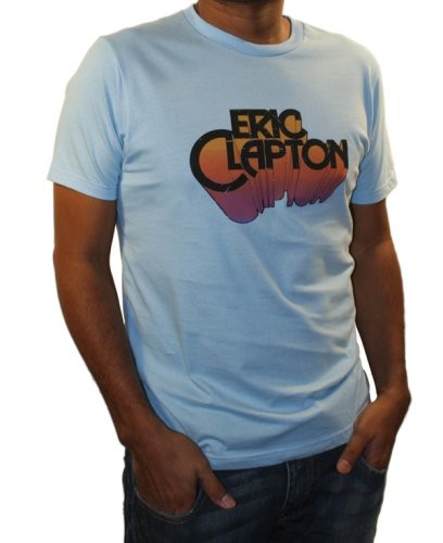 Clapton, Eric - Eric Clapton Retro 70's Logo Light Blue Unisex Slim Fit Short Sleeve T-Shirt Large