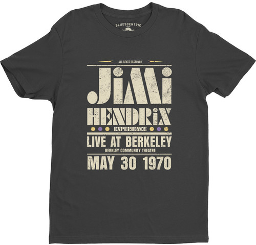 Jimi Hendrix - Jimi Hendrix Experience Live at Berkeley Community Theatre May 30 1970 Black Lightweight Vintage Style T-Shirt (Large)