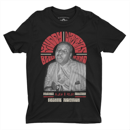 Muddy Waters - Muddy Waters Blues Band Fillmore Auditorium November 4 5 & 6, 1966 Concert Black Lightweight Vintage Style T-Shirt (3XL)