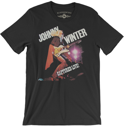 Johnny Winter - Johnny Winter Captured Live Black Lightweight Vintage Style T-Shirt (XL)